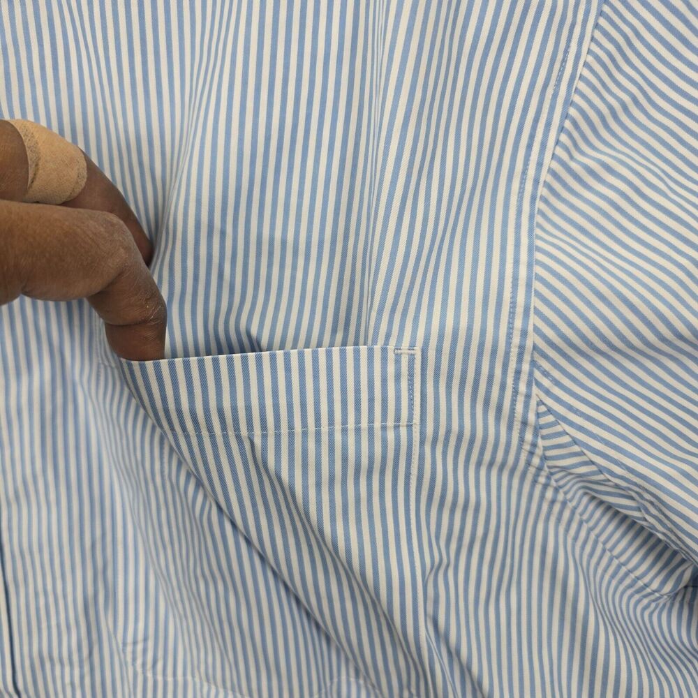 Duluth Trading Men’s Blue White  Striped Button Down Wrinkle Fighter Shirt 2XL - Picture 3 of 11